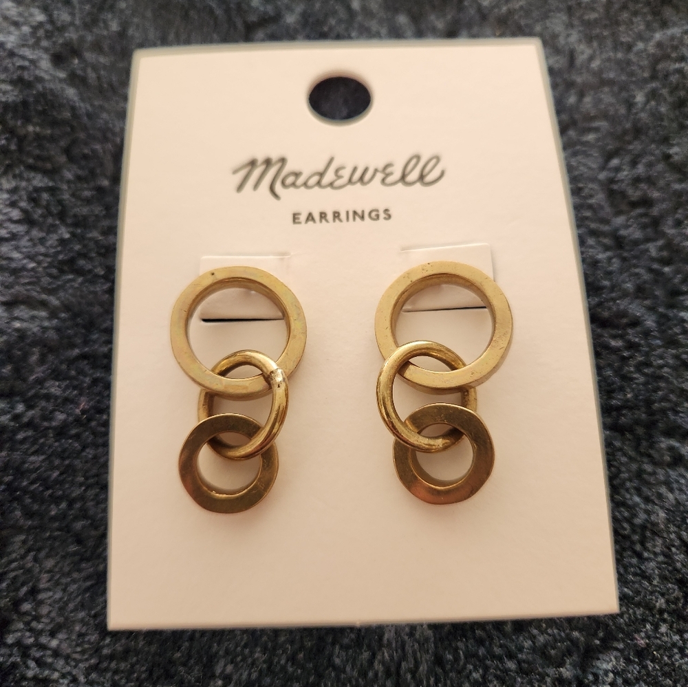 NWT MADEWELL ARTISAN BRASS (3) HOOP PIERCED EARRINGS.